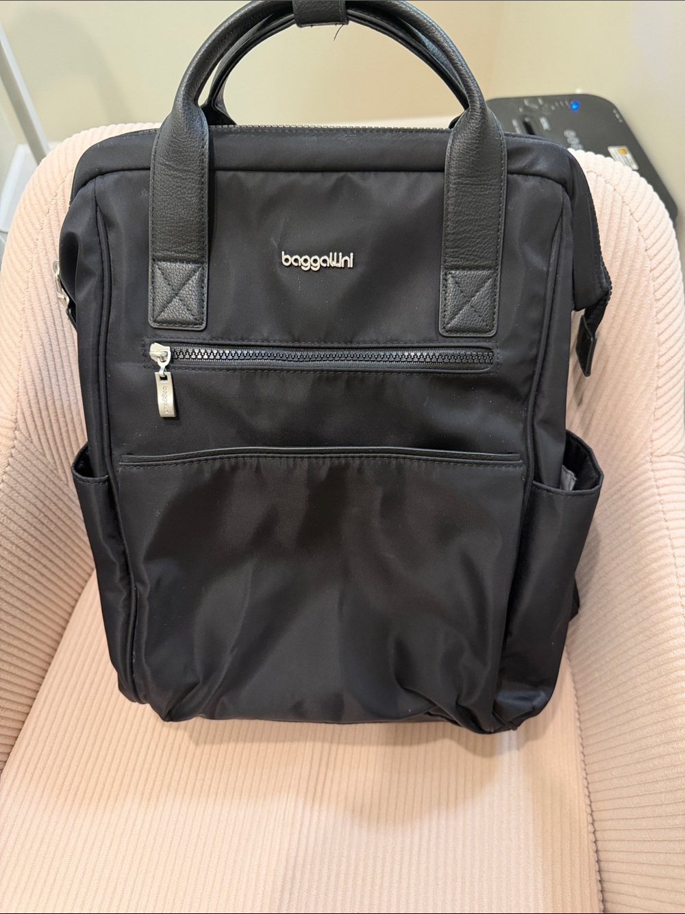 Baggallini Soho Black Women’s Nylon Backpack with Silver Hardware